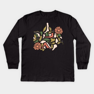 Sun Salutation- Gratitude Yoga in a Flower Garden Kids Long Sleeve T-Shirt